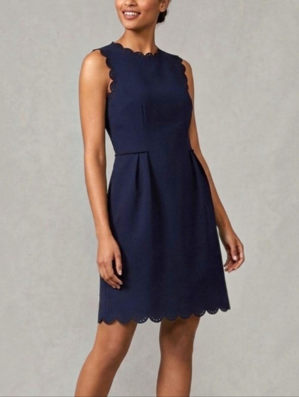 Katherine Barclay Blue Scalloped Pleated Fit-&-Flare Ponte Mini Dress 2